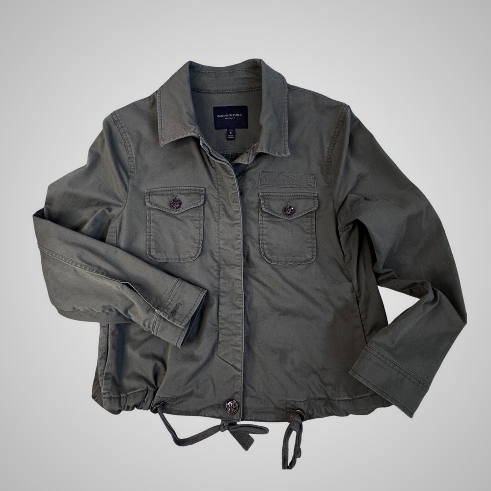 Banana Republic Shrunken Utility Flight Jacket Olive Green Petite Small S 364408